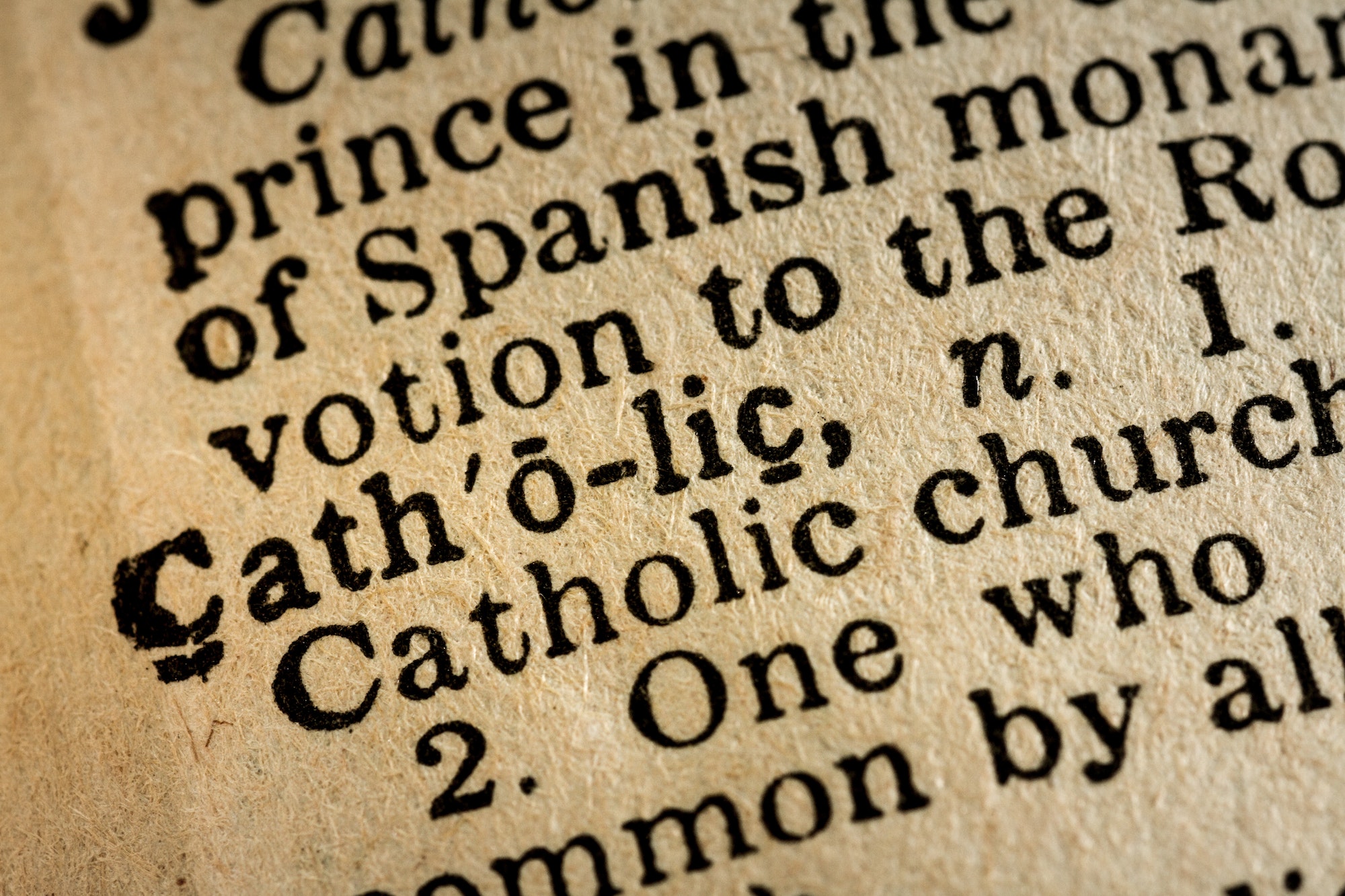 Close-up of the word CATHOLIC and its definition