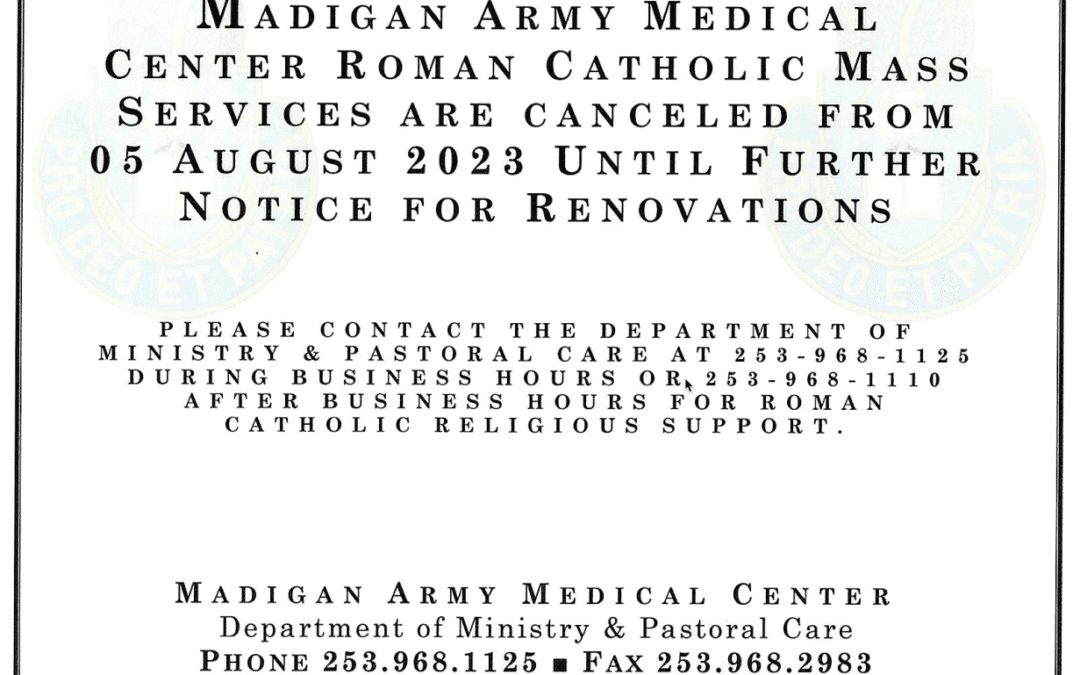MAMC Masses Cancelled for Chapel Renovation